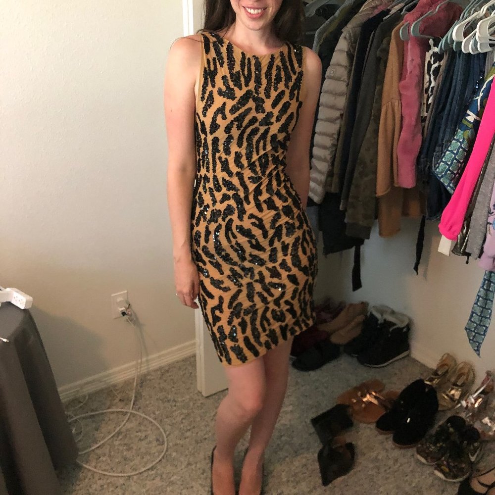 Alice + Olivia Nude Mesh & Sequin Dress